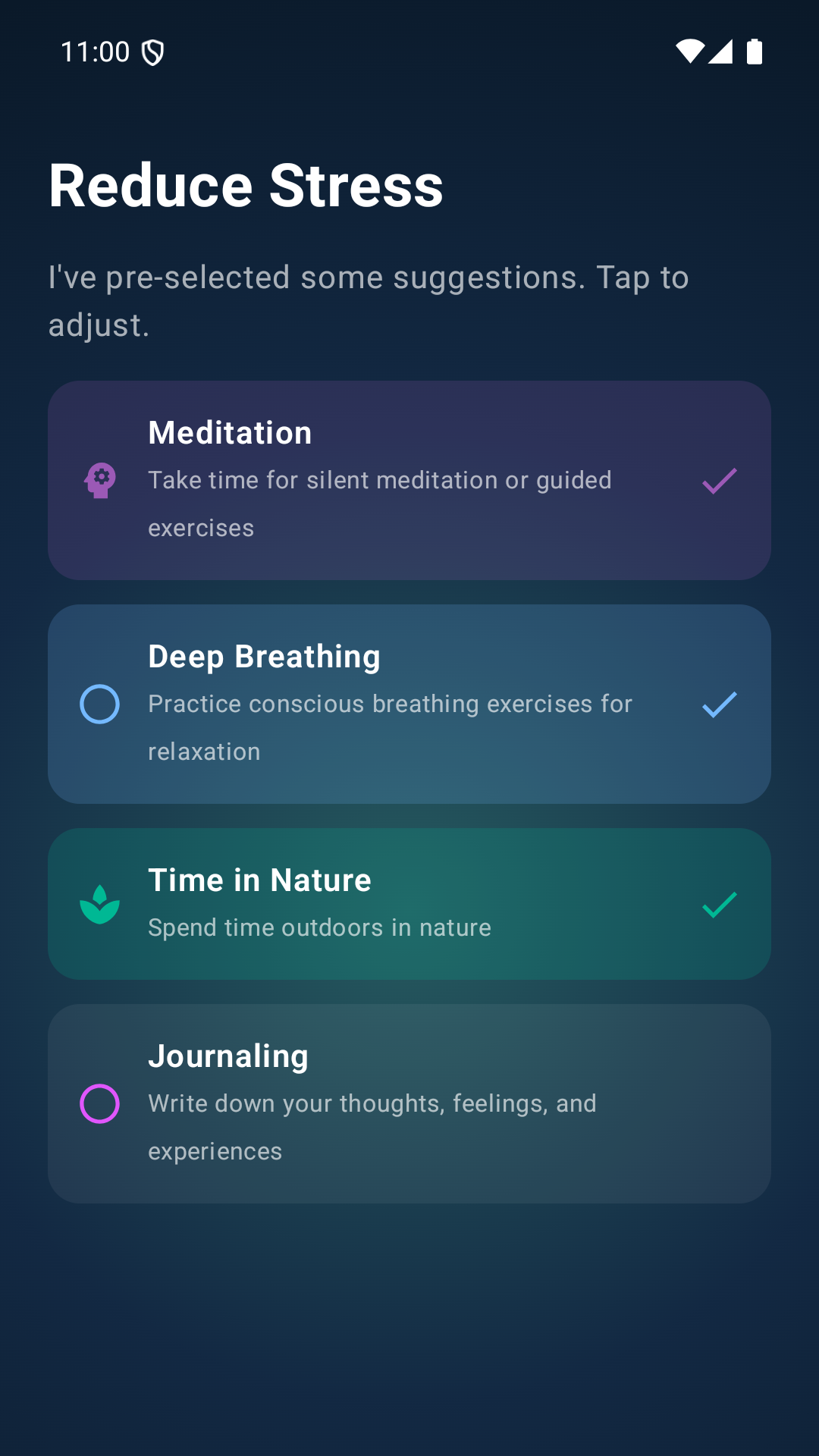 Habit suggestions during onboarding